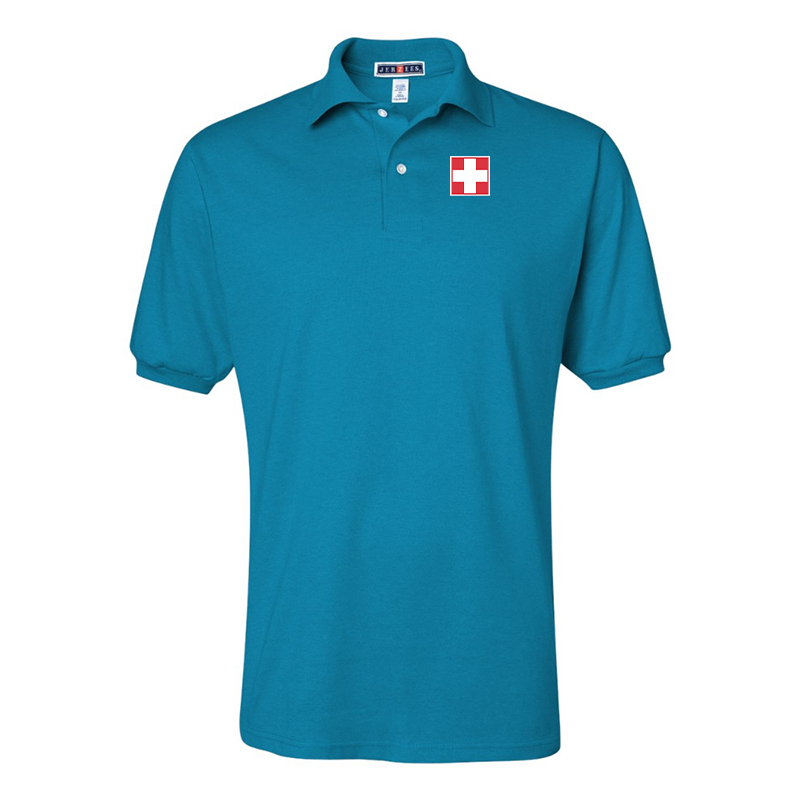 Men's  Switzerland National Football Soccer Team JERZEES  SpotShield polo